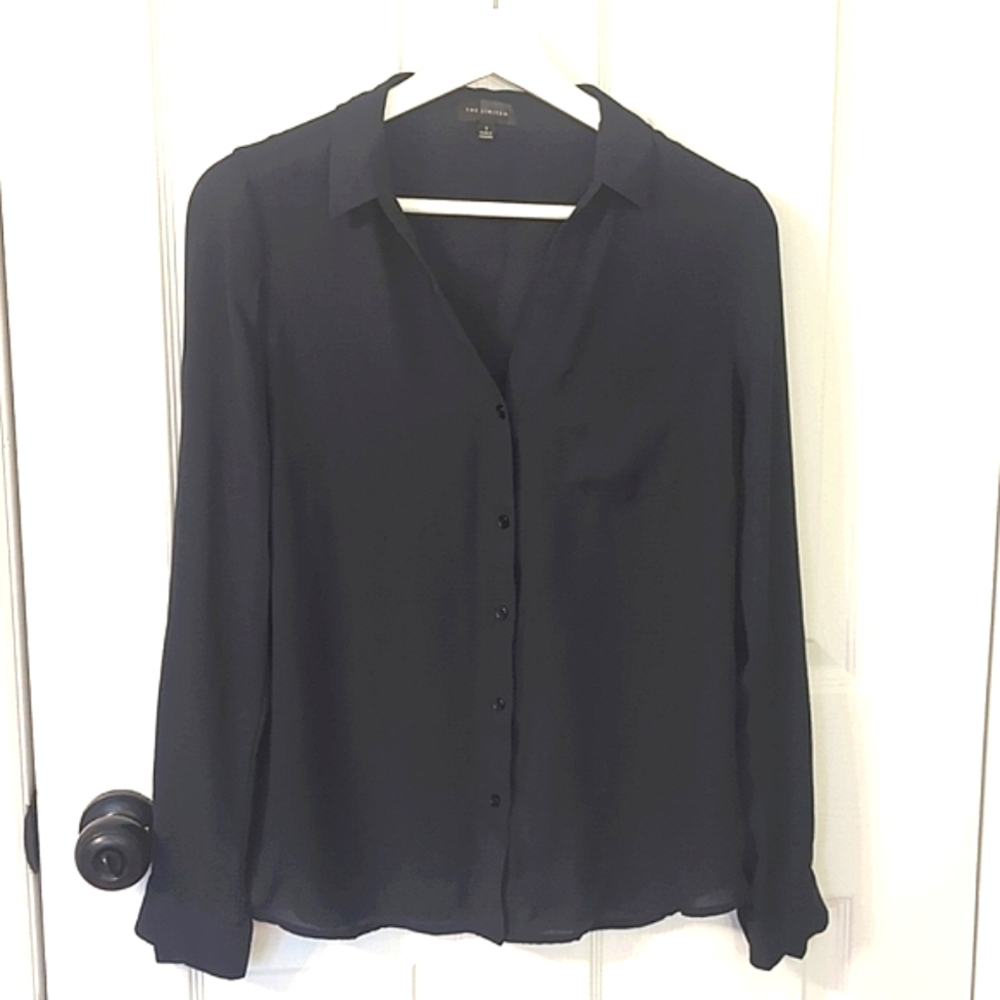 Sheer Dressy Button Down in Dark Navy The Limited